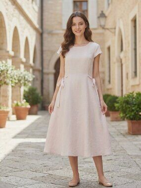 Princess Seam Tie-Waist Midi Dress — Soft Blush !